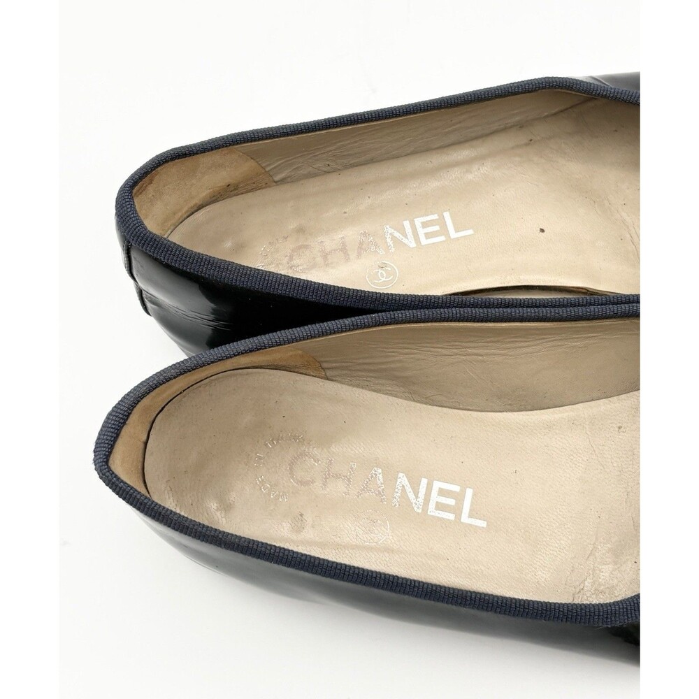 Chanel Blue & Black Patent Leather Ballet Flats Bow Accent Size EU 35.5 - Picture 14 of 16